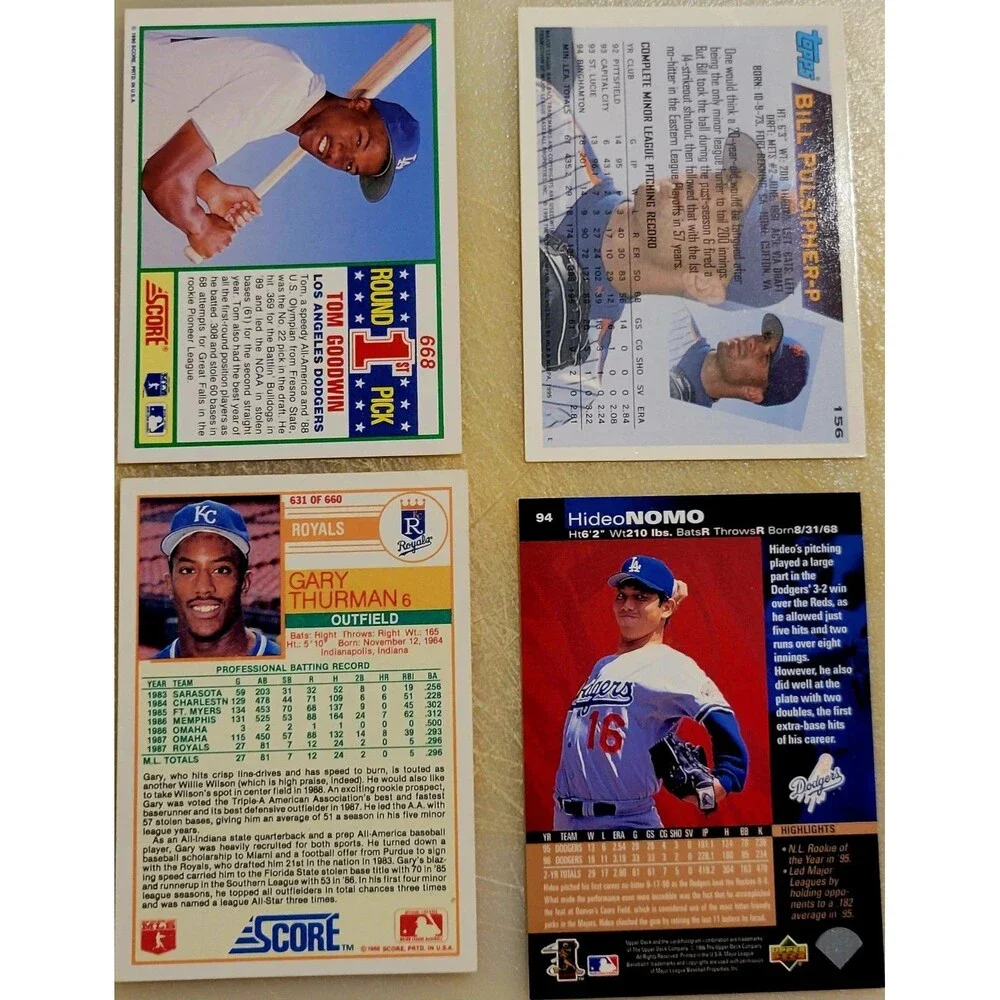 4 CARD ROOKIE SET- TOM GOODWIN, GARY THURMAN, HIDEO NOMO & BILL PULSIPHER
